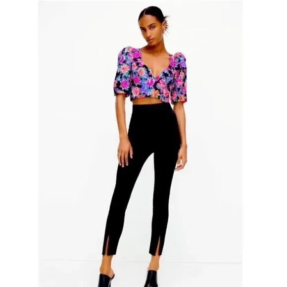 New Zara Floral Print Sweetheart Neckline Short Puff Sleeves Crop Top NWT XS - Picture 5 of 16